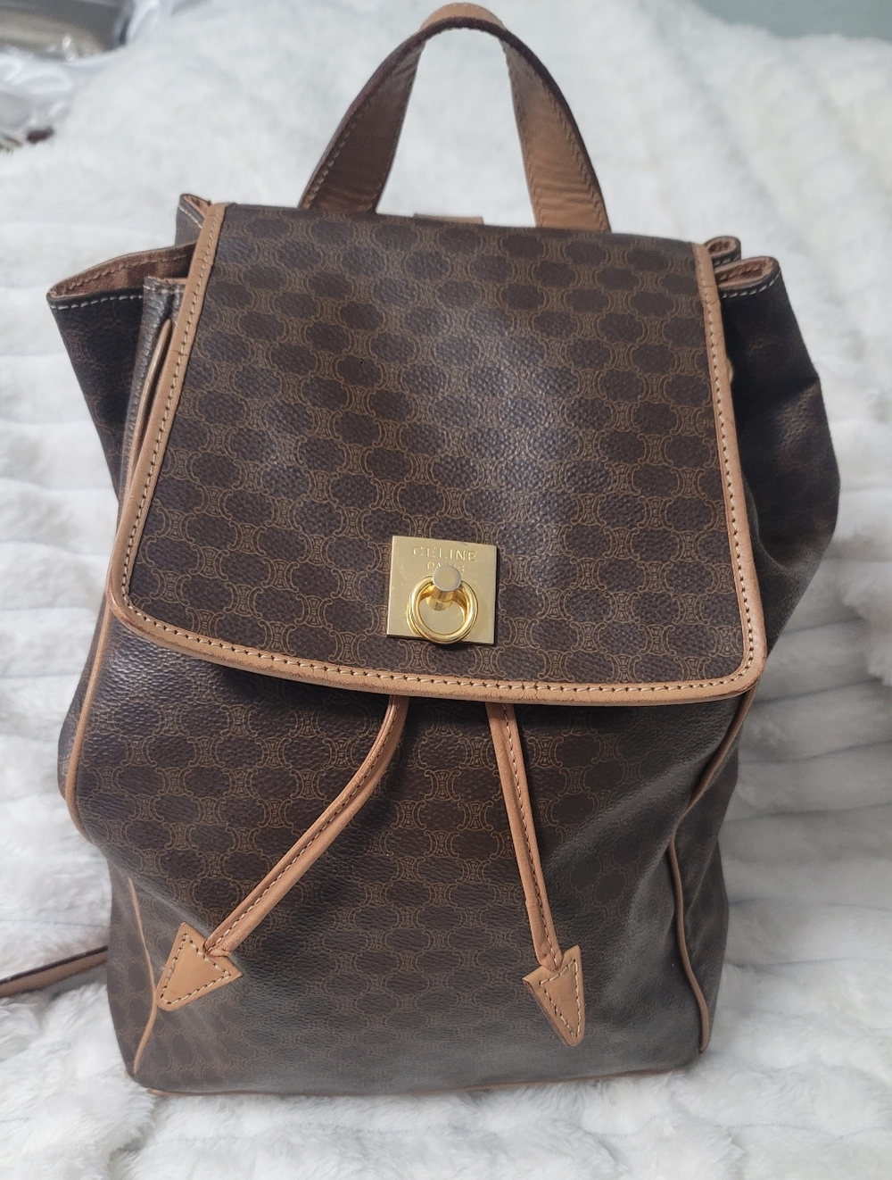 CELINE Logo Macadam Pattern Backpack Bag Brown - Picture 10 of 11